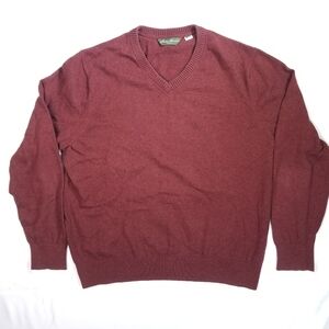 Eddie Bauer Men's V-Neck Cotton Cashmere Blend Pullover Sweater Burgundy Size XL